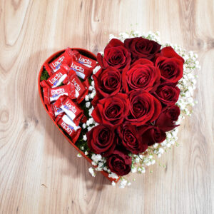 Heart with red roses  and chocolates