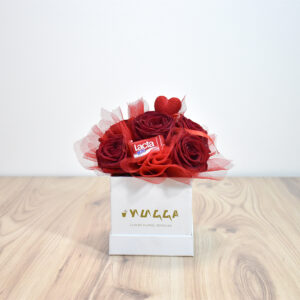White cube box with red roses